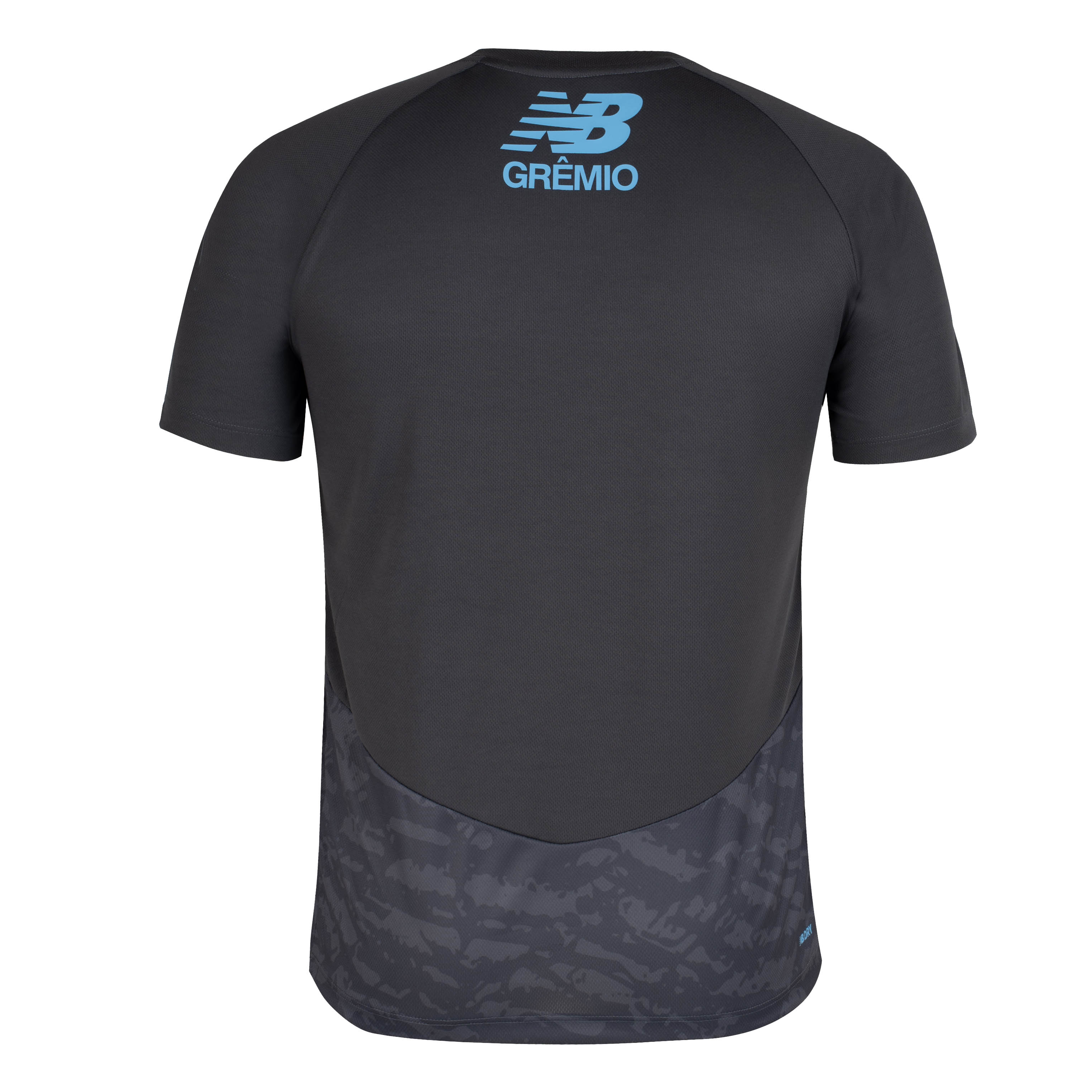 Camisa Masculina Grêmio 2026 New Balance cinza vista lateral para ajuste