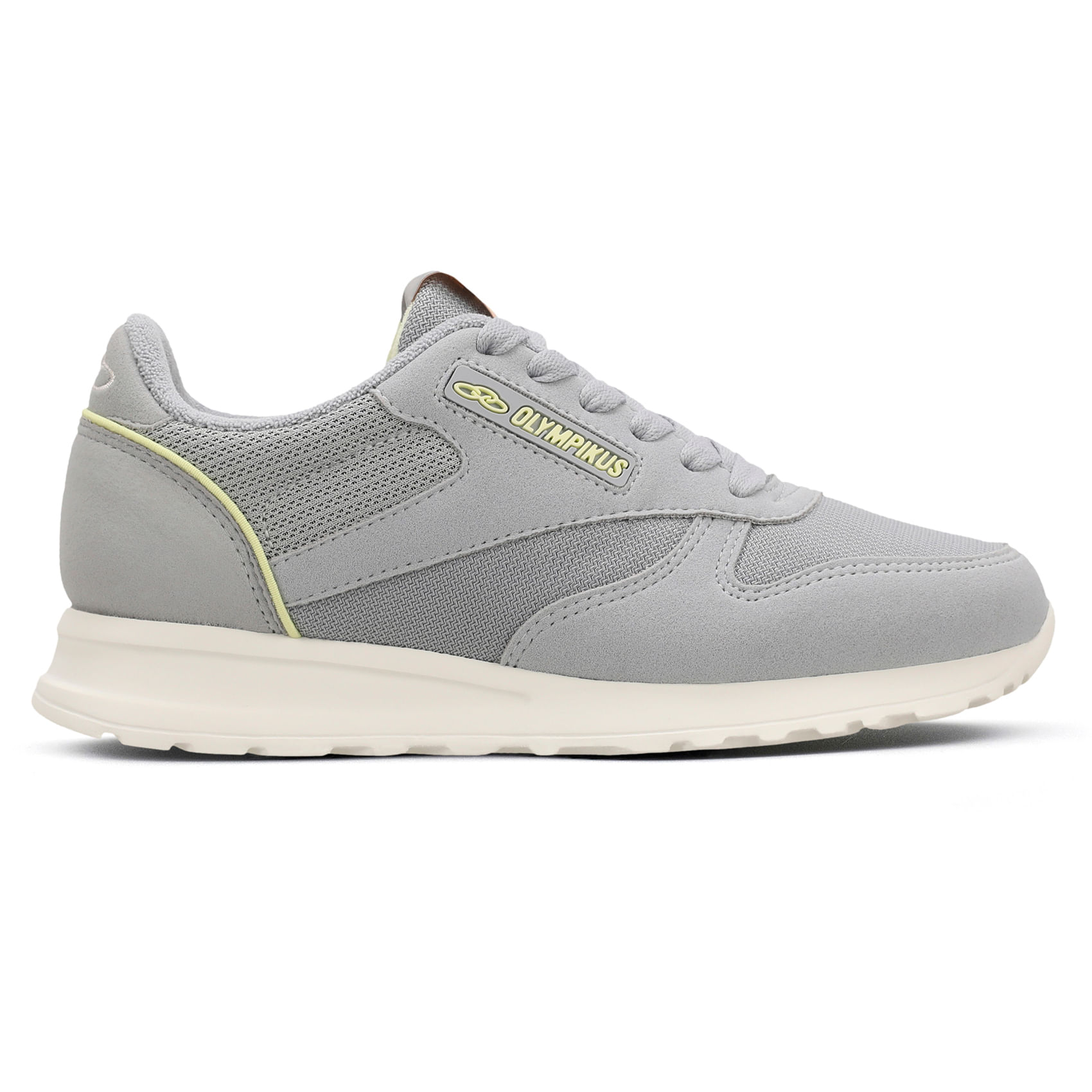 Tênis casual Olympikus Jogging 101 Lunar Unissex cinza com detalhes em verde e sola branca