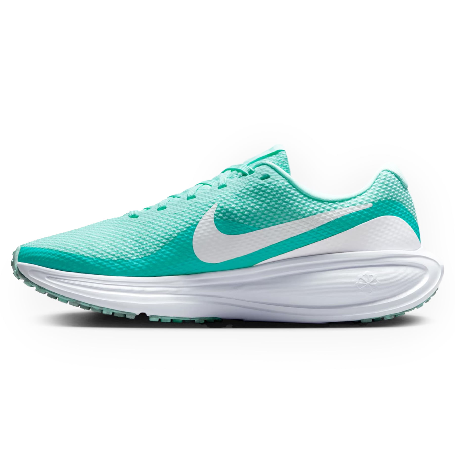 Tênis Nike Revolution 8 Feminino Verde vista em ângulo para ajuste e conforto