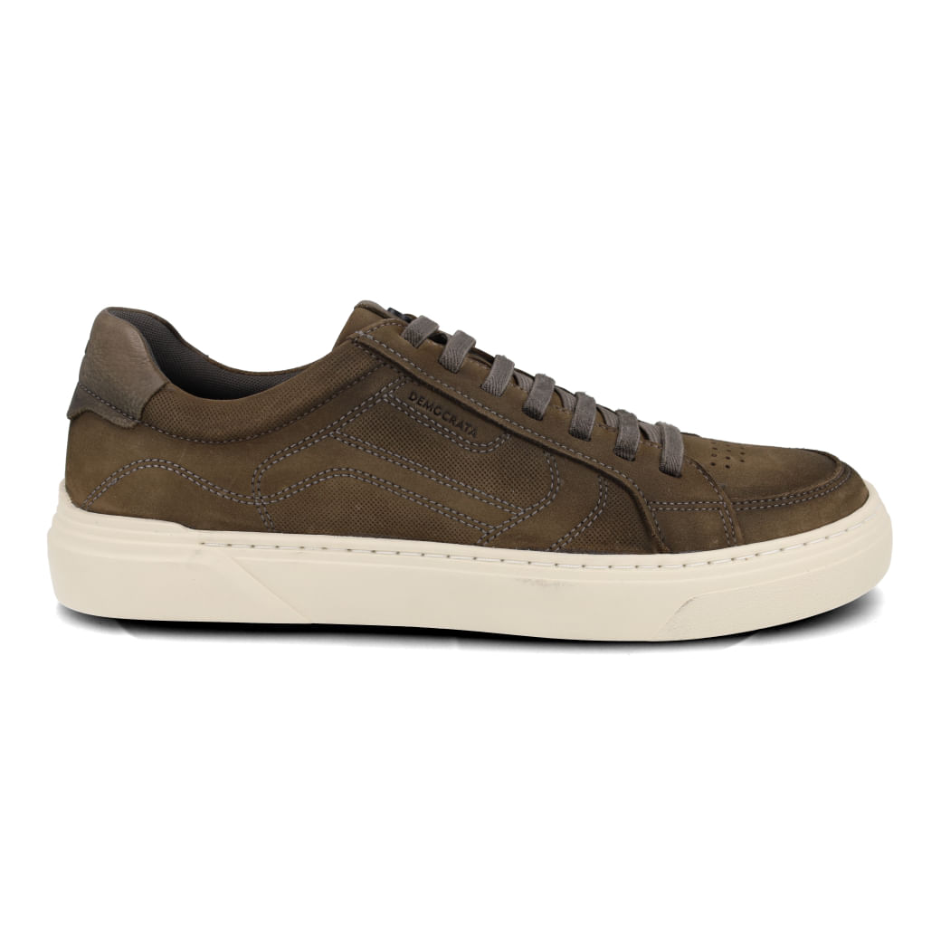 Sapatênis Democrata Bill Masculino Marrom em couro legítimo com detalhes em suede, vista frontal