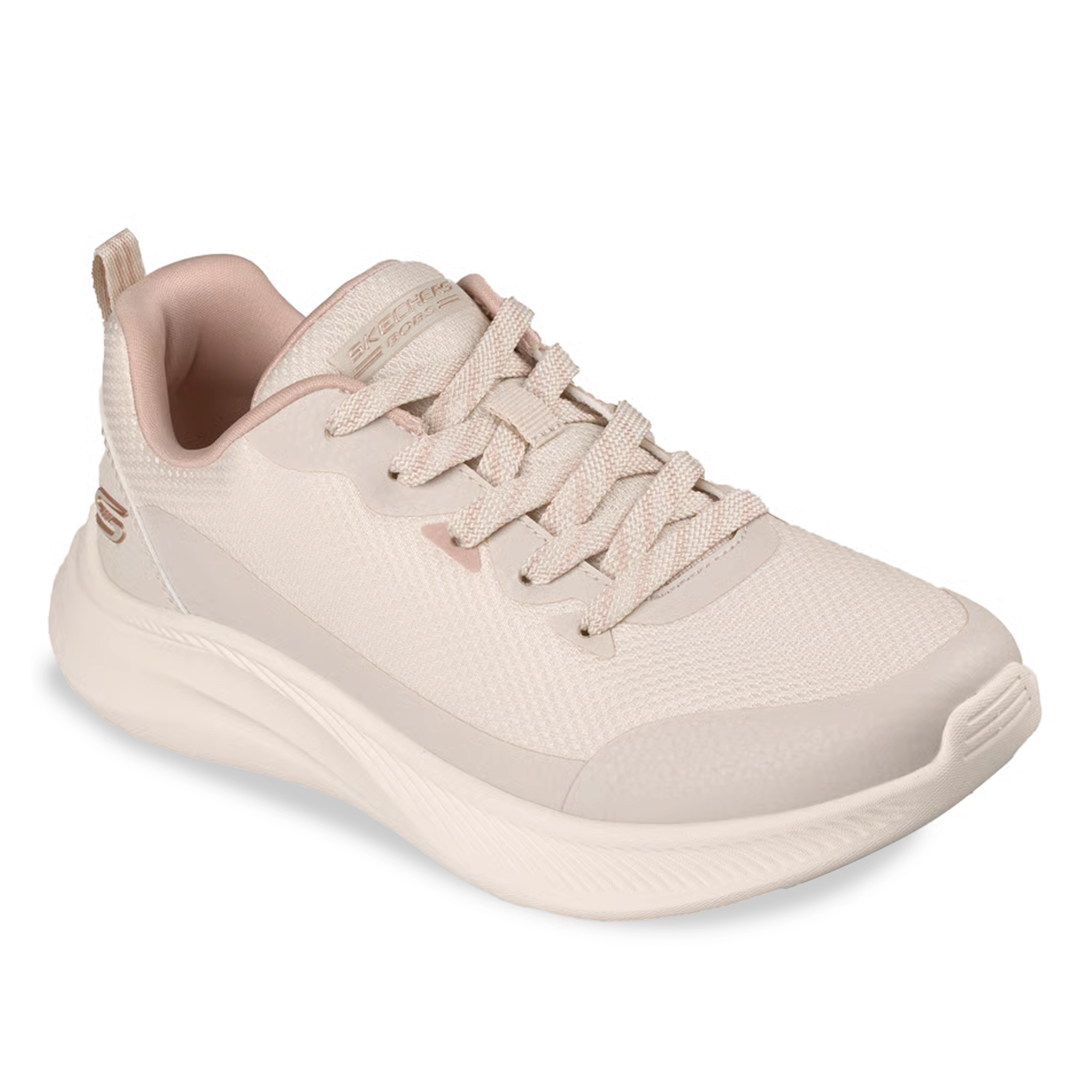 Tênis casual feminino branco Skechers vista lateral para ajuste e conforto