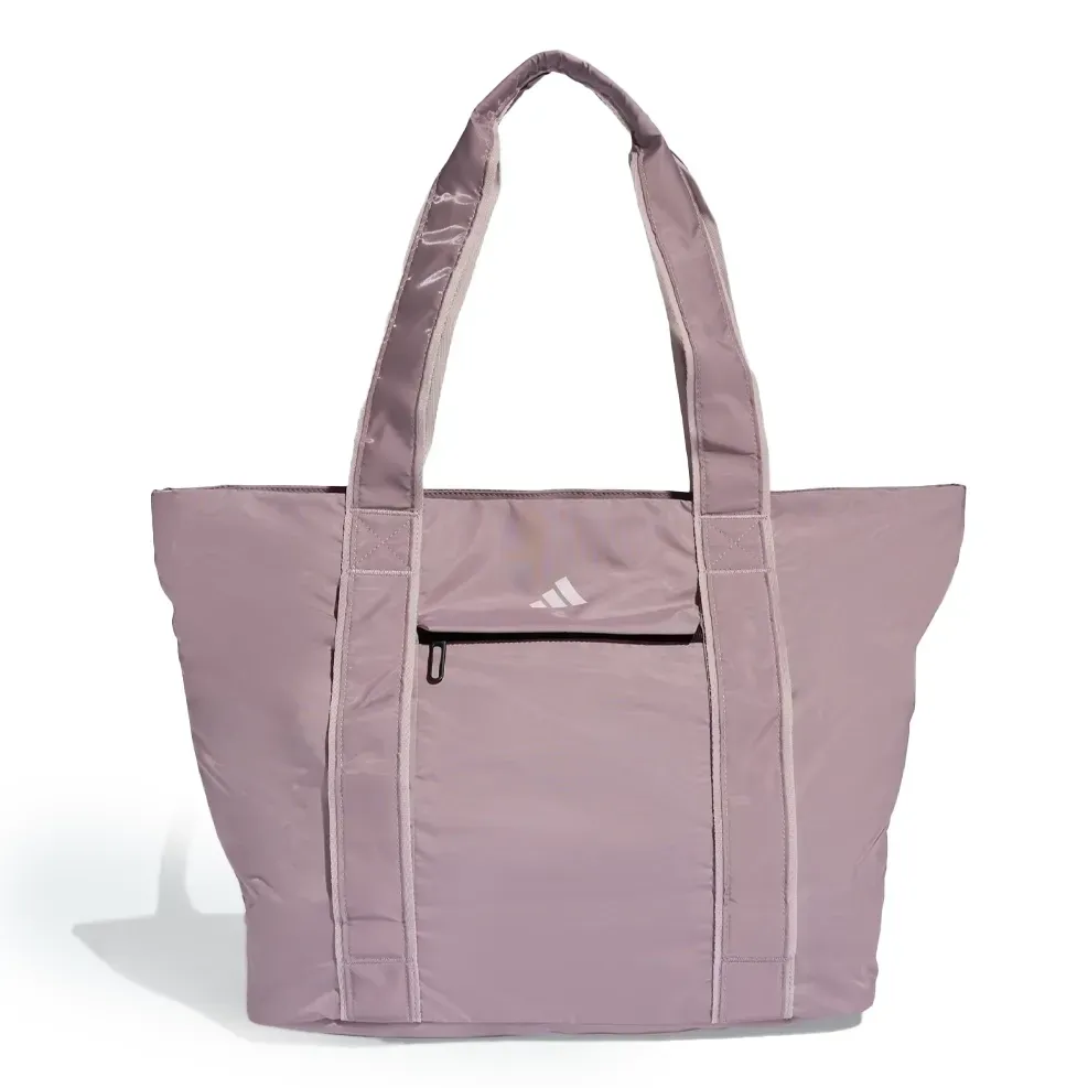 Bolsa Adidas Tote Yoga Feminina Rosa vista frontal com alças largas e bolso frontal com zíper