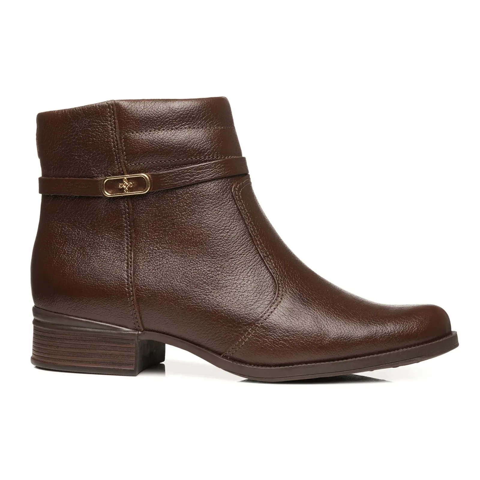 Bota Cano Curto Pegada Couro Feminina Marrom