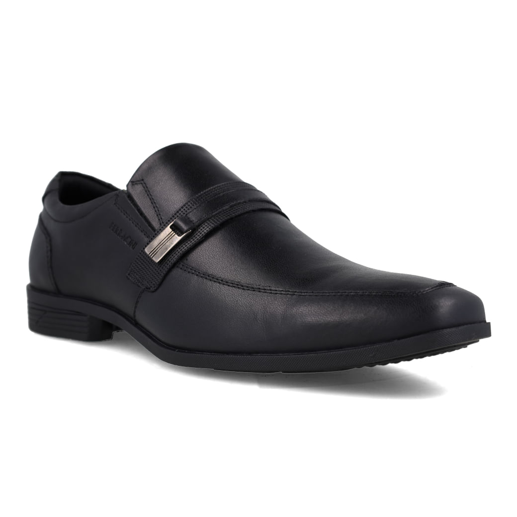 Vista lateral do sapato Ferracini London masculino em couro preto com sola de borracha