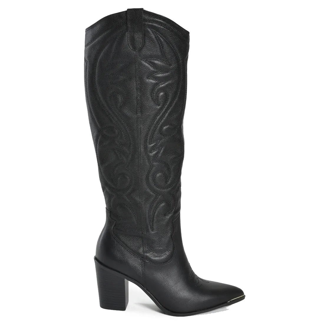 Bota Via Marte Texana Couro Feminina Preta