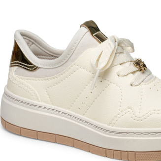 Tênis infantil Pink Cats cor creme em material sintético, vista lateral
