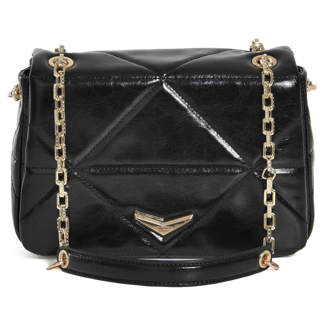 Bolsa Via Marte Crossbody preta verniz vista frontal
