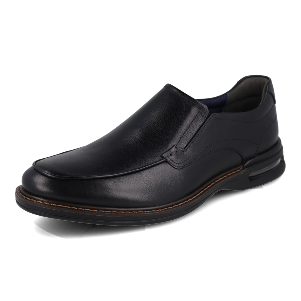 Sapato social Democrata preto masculino em couro, vista lateral para ajuste e conforto