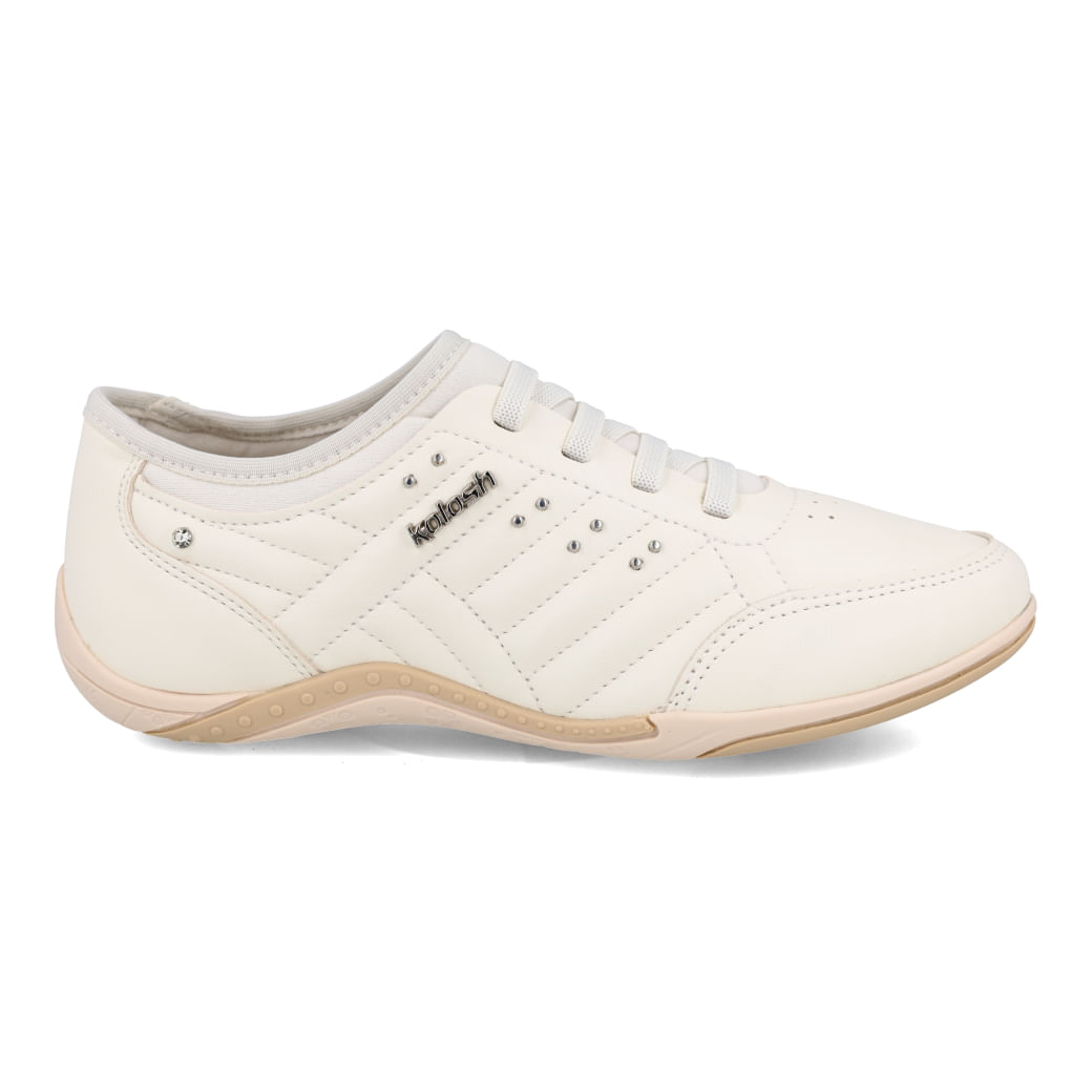 Tênis Kolosh Creme Casual Feminino em ângulo frontal mostrando detalhes do cano e sola