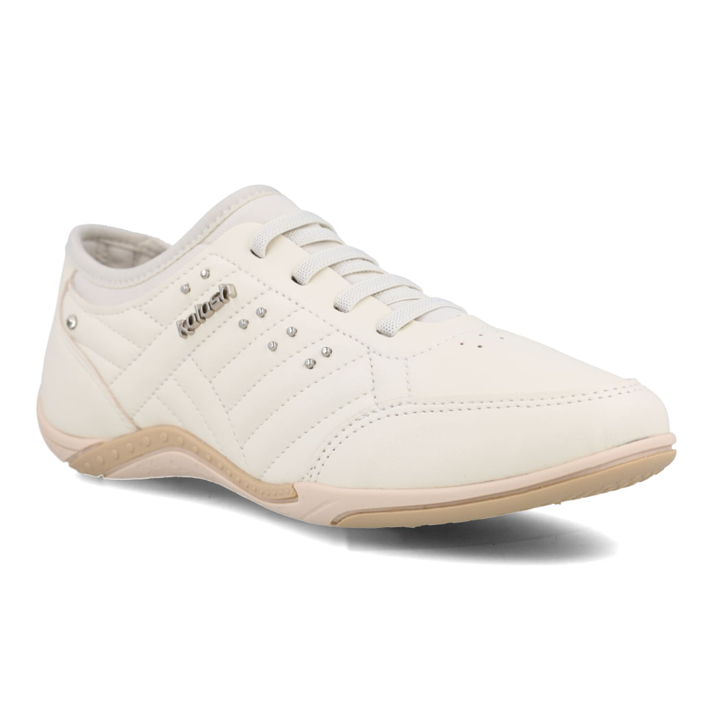 Tênis Kolosh Creme Casual Feminino em ângulo lateral direito destacando detalhes do material e sola