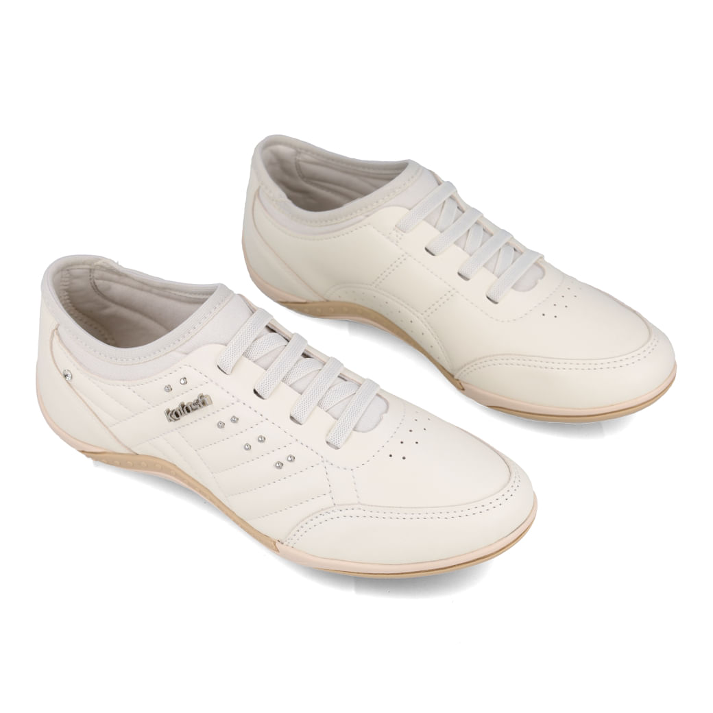 Tênis Kolosh Casual Creme Feminino em vista lateral para ajuste e conforto