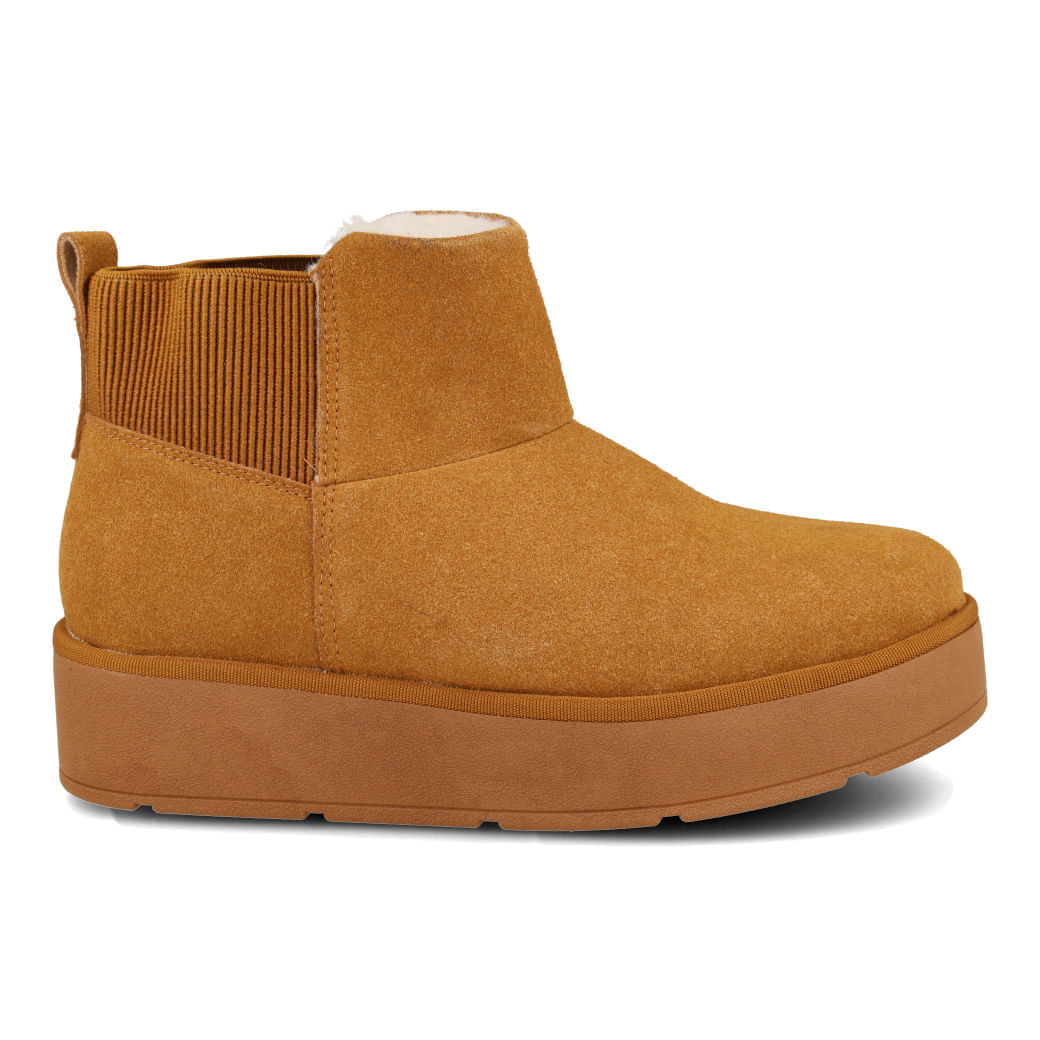 Bota Vizzano Chelsea feminina peluciada cor caramelo vista frontal