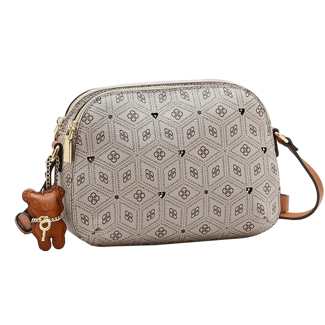 Bolsa Chenson Transversal Coração Cristal Bege