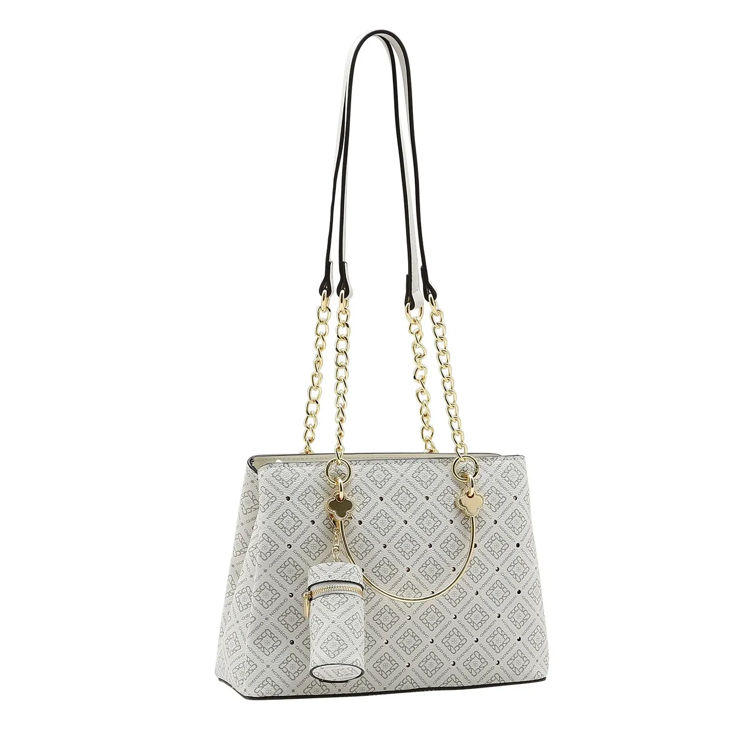 Bolsa transversal Chenson feminina branca com monograma luxo vista frontal