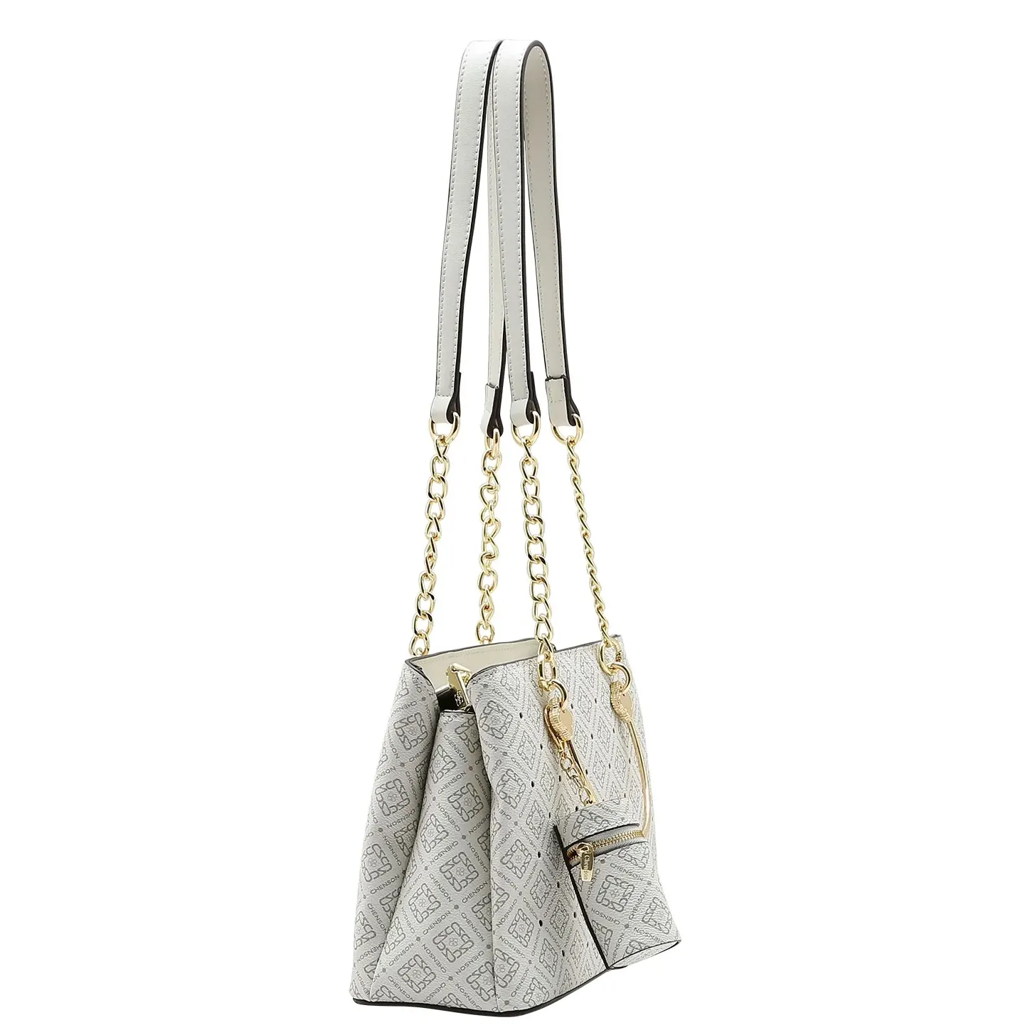 Bolsa transversal Chenson feminina branca vista lateral mostrando detalhes