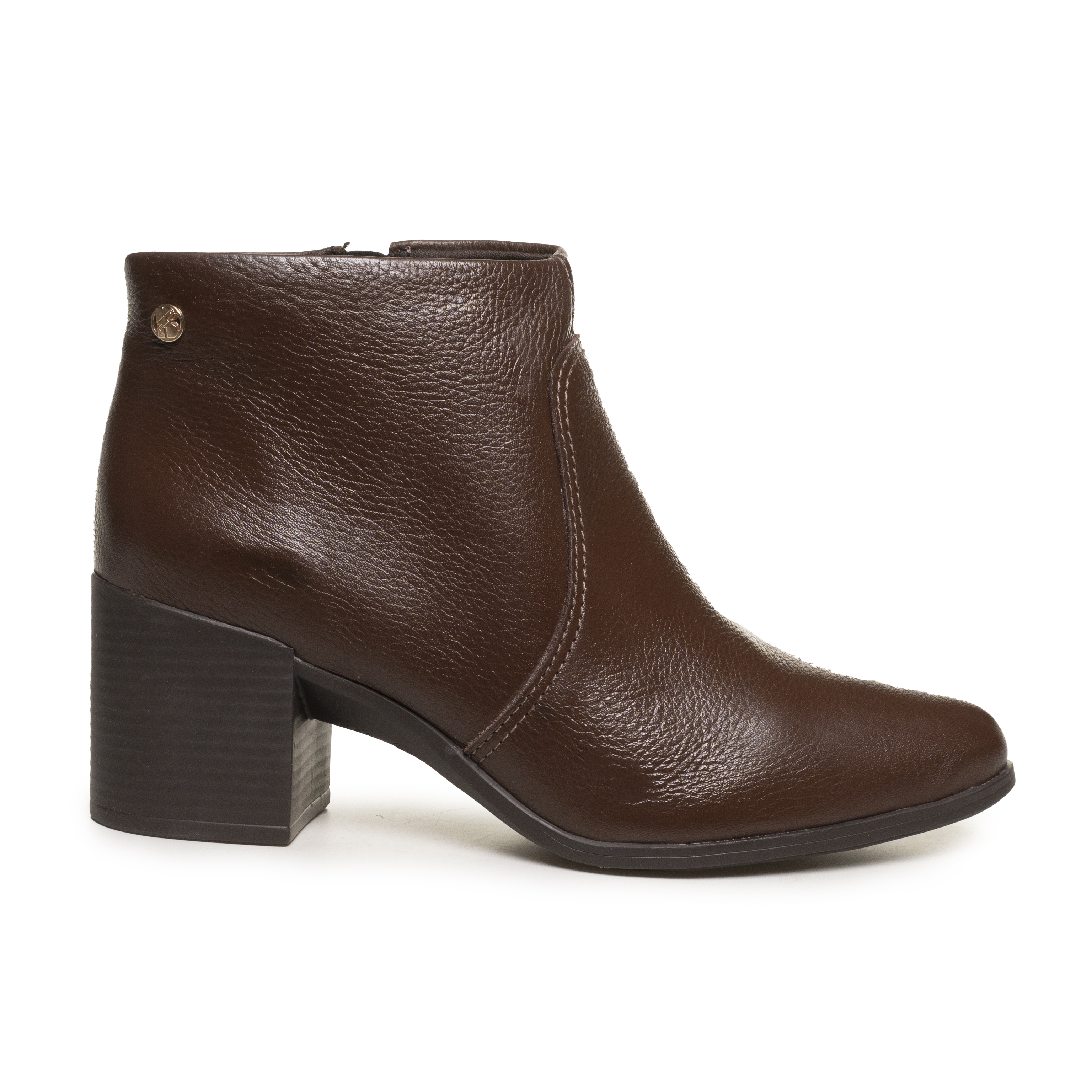 Bota Ankle Boot Bottero Couro Burnish Feminina Marrom Wood