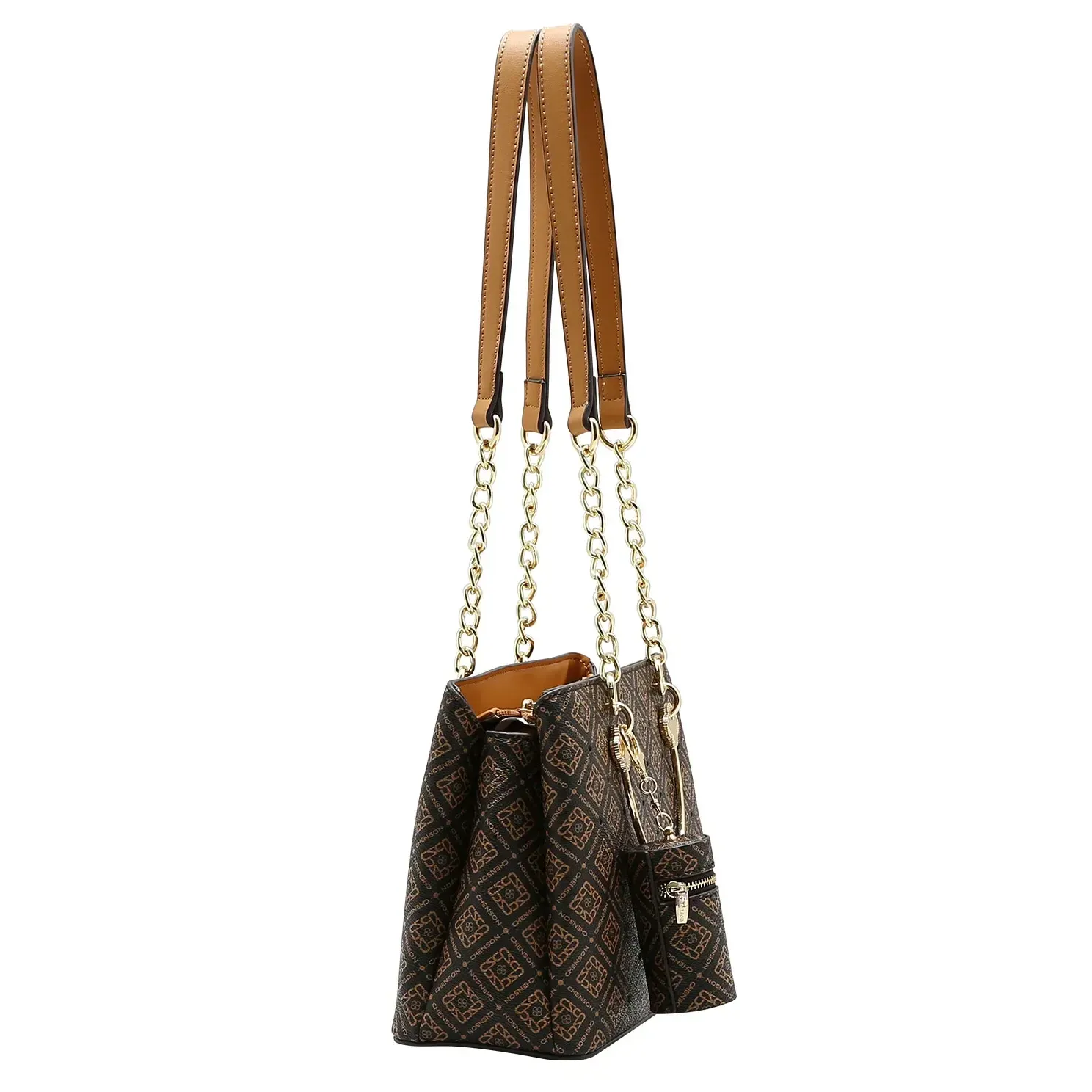 Bolsa Chenson monograma luxo feminina café para uso em passeios e compromissos