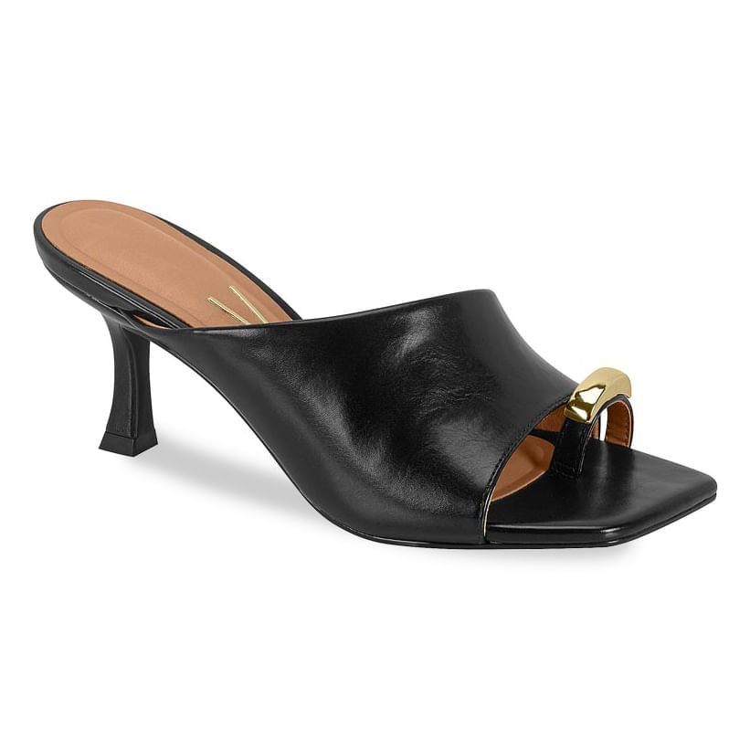 Tamanco Vizzano Salto Taça Feminino Preto com detalhe dourado em fundo branco