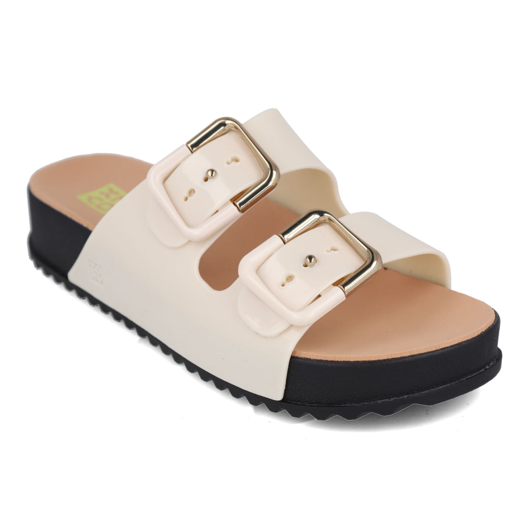Papete Zaxy Fivelas Duplas Off White feminino vista superior destacando as fivelas ajustáveis.