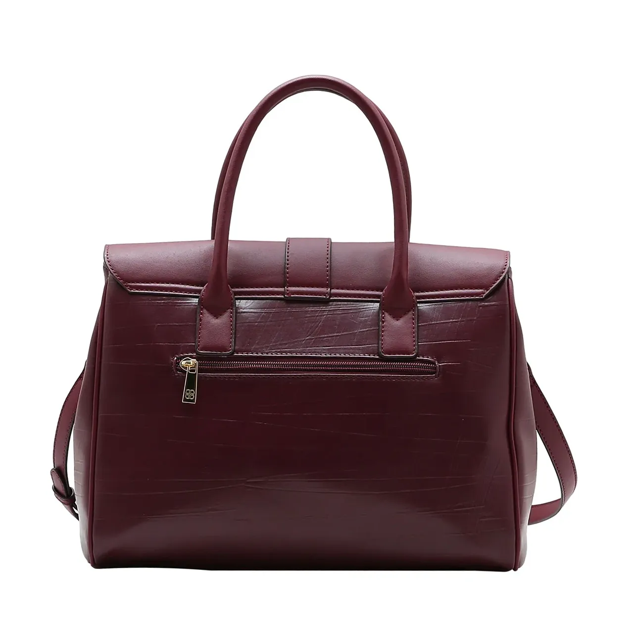 Visão traseira da bolsa feminina Chenson Office Chic vinho com bolso externo e alças confortáveis