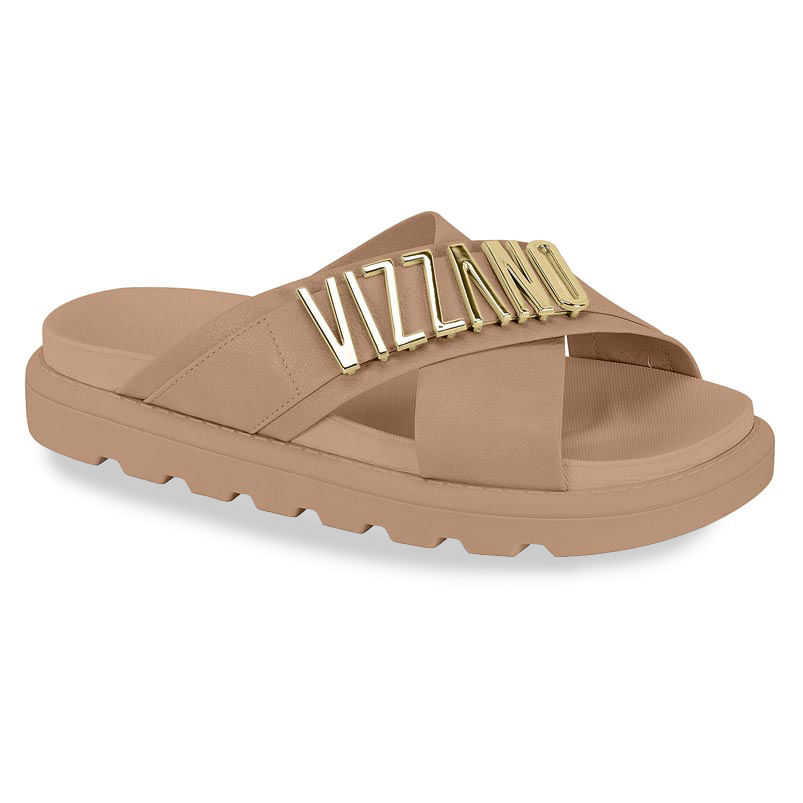 Chinelo Vizzano Papete Feminino bege com tiras cruzadas e solado texturizado antiderrapante