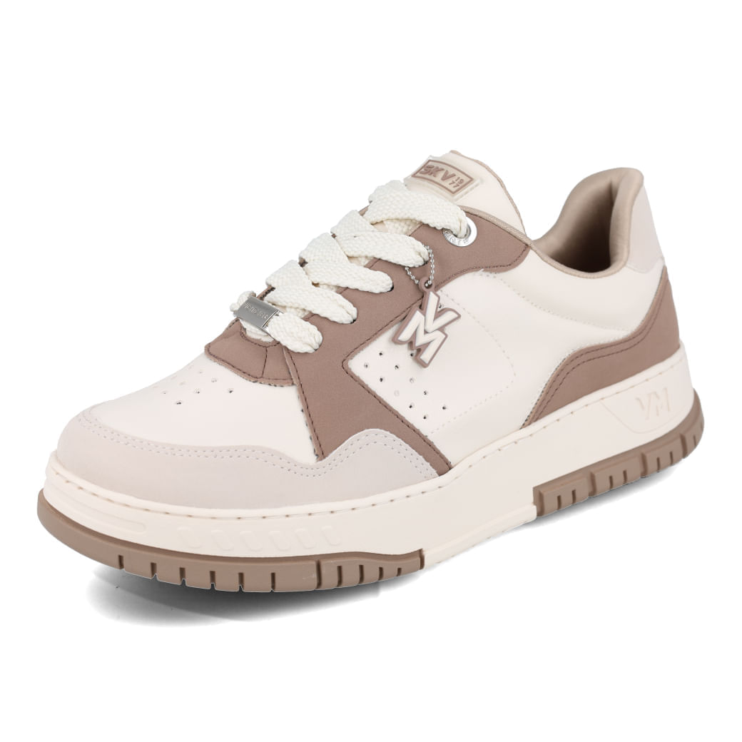 Tênis casual Via Marte feminino bege com detalhes em camurça para seção Why Buy