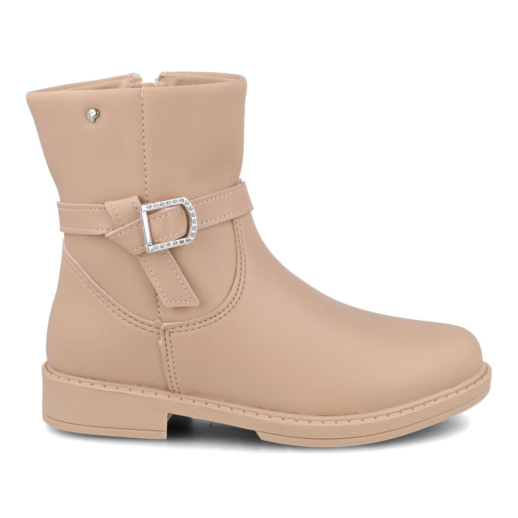Bota infantil Pampili Safira bege em material sintético com cano baixo e fechamento em zíper