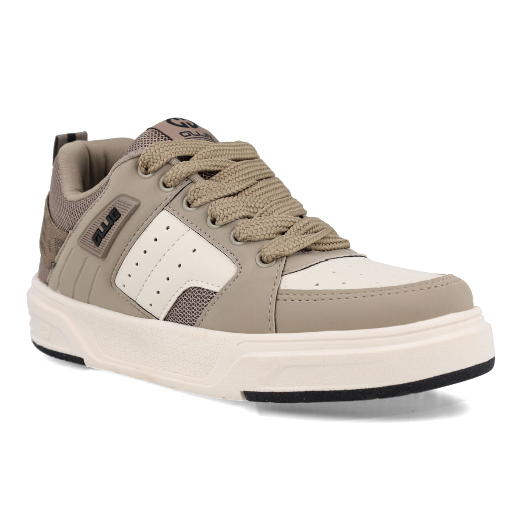 Vista lateral do tênis casual masculino Ollie Nitro bege com detalhes do cadarço e sola