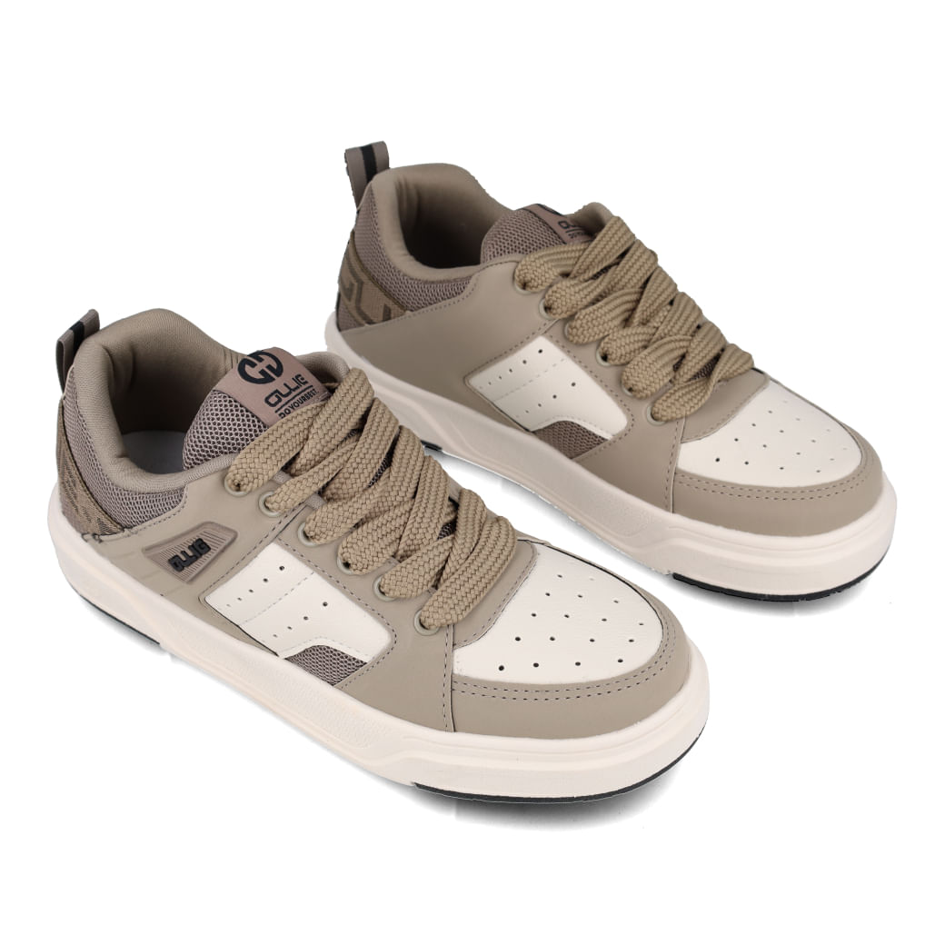 Tênis casual Ollie Nitro masculino bege vista lateral para ajuste e conforto