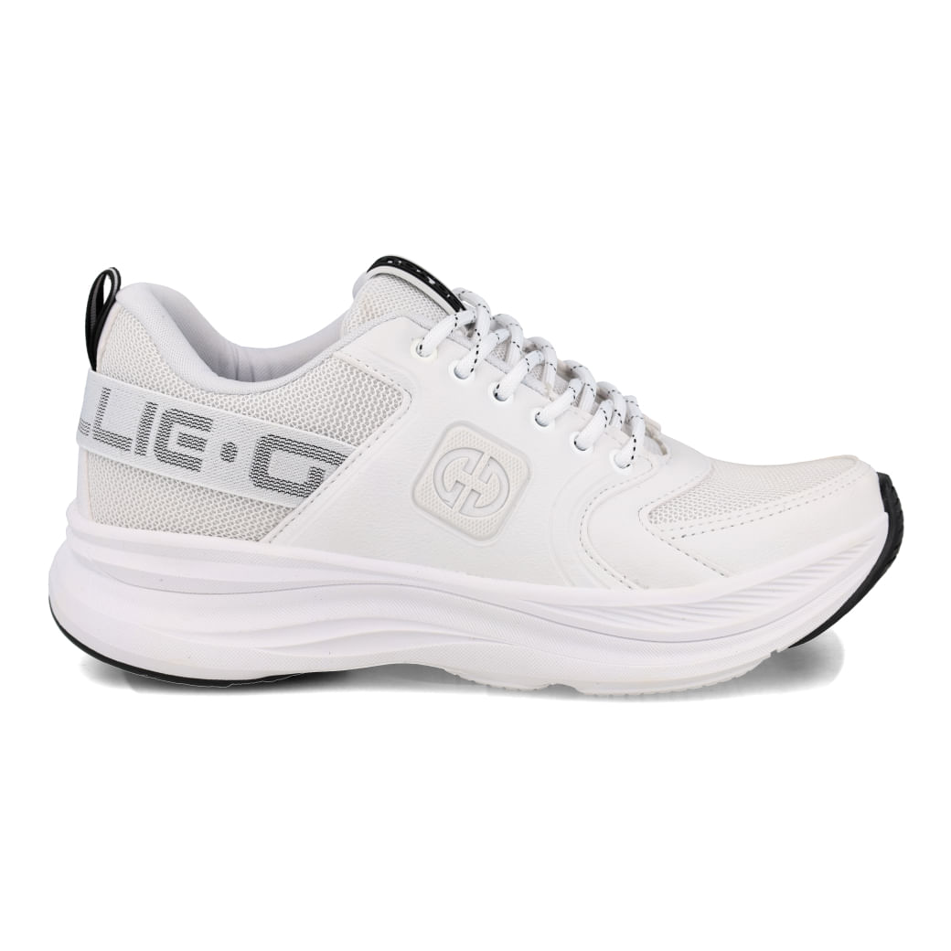 Tênis casual Ollie Virtus masculino branco, vista lateral esquerda com detalhes em mesh e cadarço branco