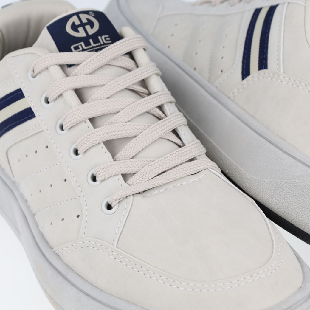 Tênis casual masculino Ollie off white modelo Astana3 vista frontal para tabela de numeração