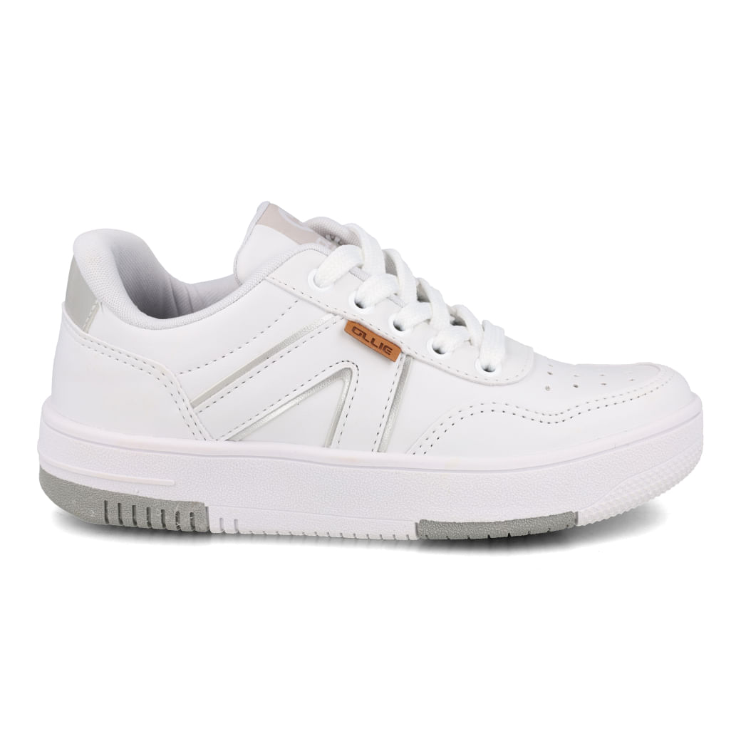 Tênis infantil Ollie Original Capri branco com detalhes em cinza e cadarço branco