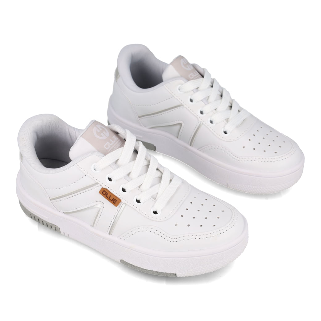 Tabela de numeração e detalhes do tênis infantil Ollie Original Capri branco