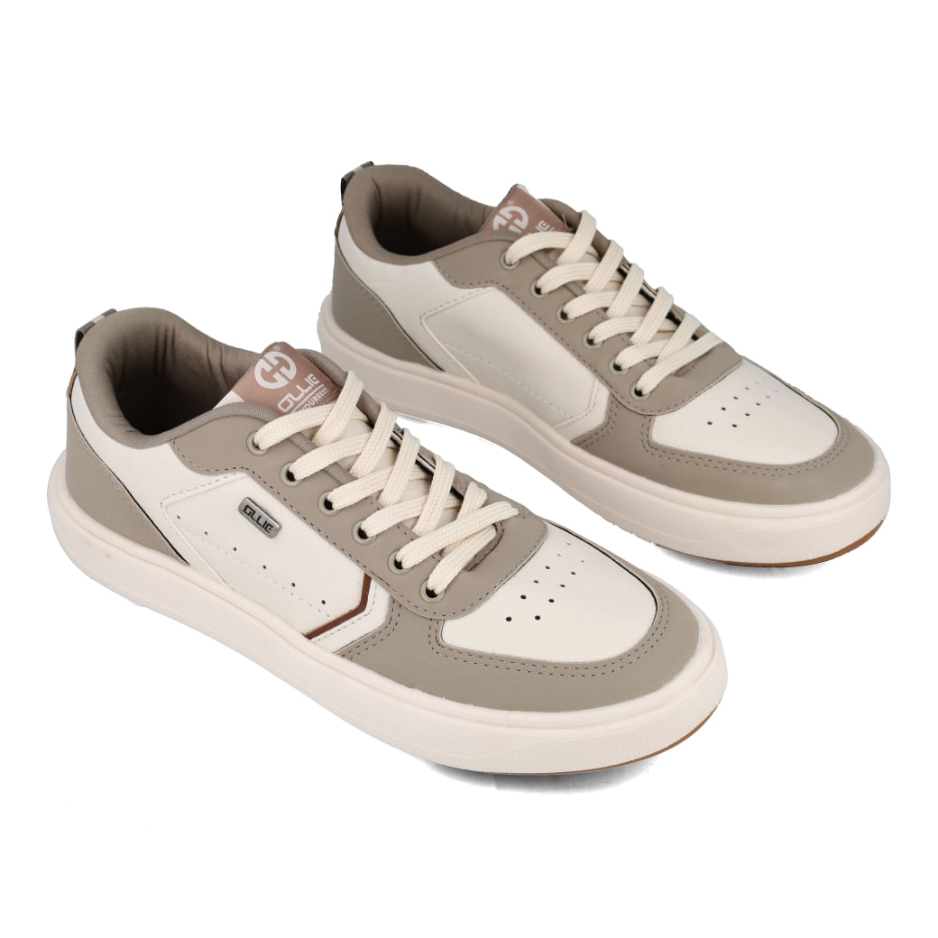 Tabela de numeração e detalhes do tênis casual Ollie Madrid masculino bege