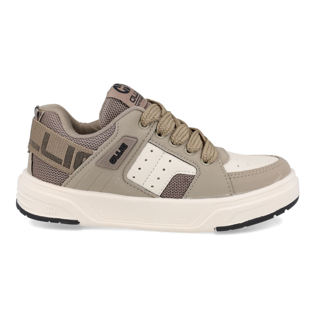Tênis casual masculino Ollie Calçados Nitro2 cor taupe mostrado em ângulo frontal com detalhes em couro sintético e mesh