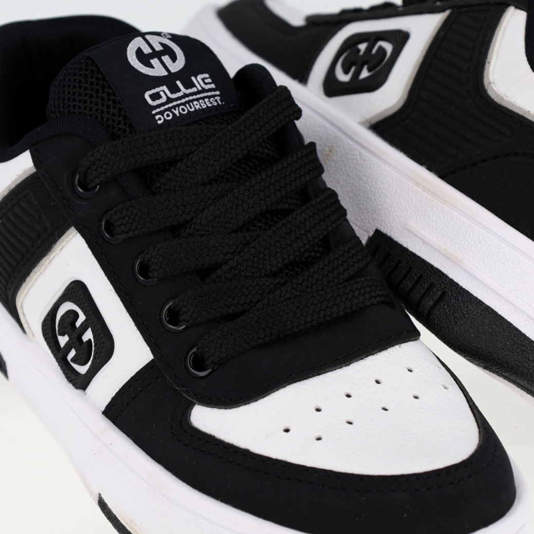 Tênis Ollie ProMax Juvenil Preto com detalhes e tabela de numeração