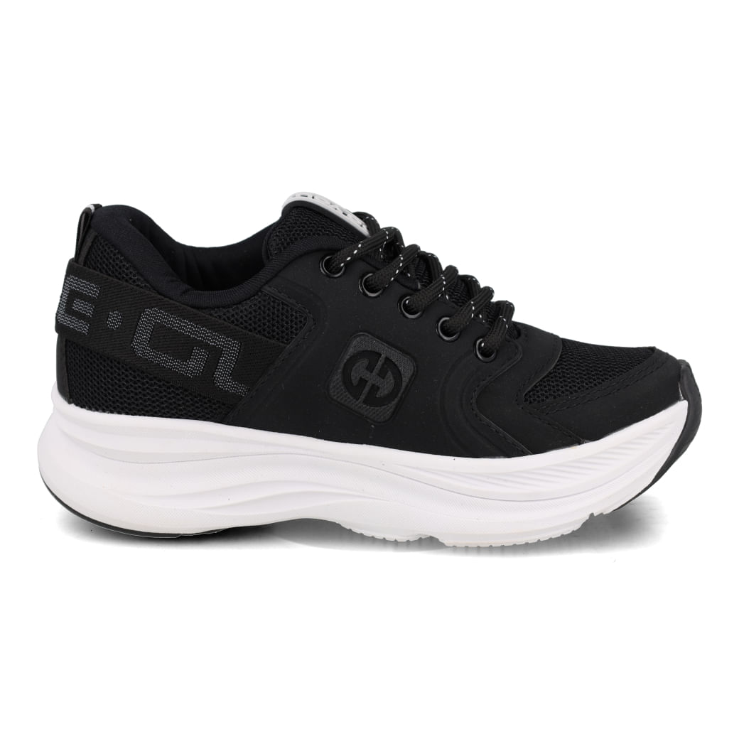 Tênis casual Ollie juvenil preto com detalhes em branco, fechamento por cadarço e solado branco com relevos antiderrapantes