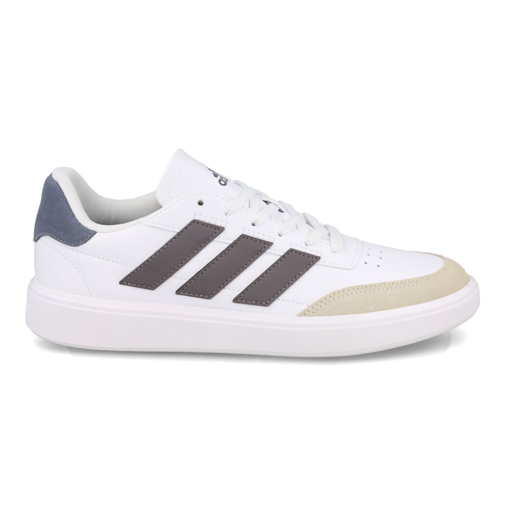 Tênis Adidas Courtblock Branco Masculino vista lateral esquerda com detalhes cinza e preto