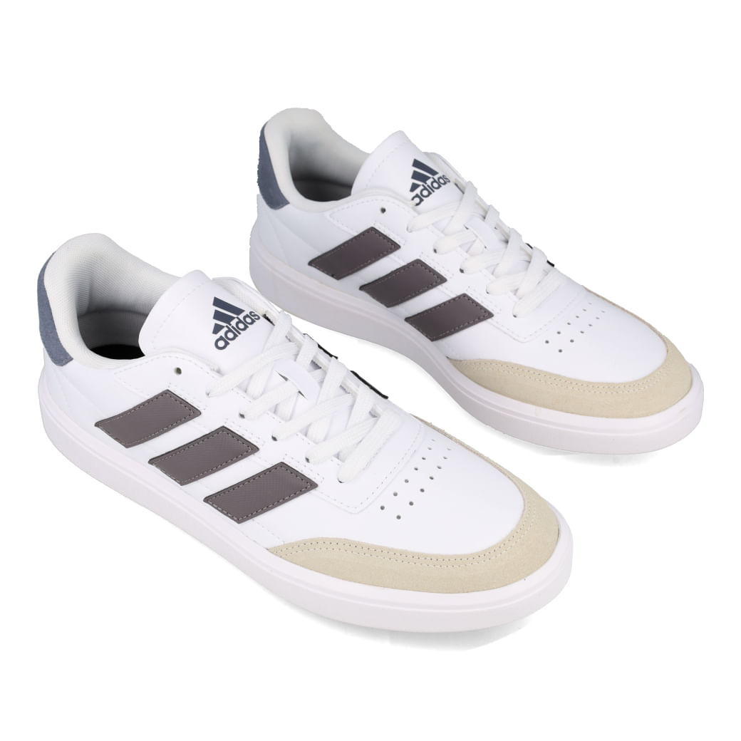 Tênis Adidas Courtblock Branco Masculino vista superior com detalhes cinza e preto