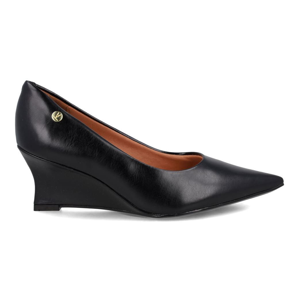 Sapato Vizzano Scarpin preto com salto anabela de 7,5 cm e bico fino com detalhes dourados