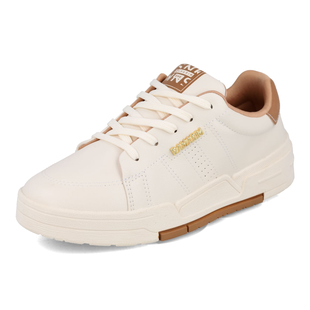 Tênis casual Ramarim feminino creme em vista lateral para ajuste e conforto