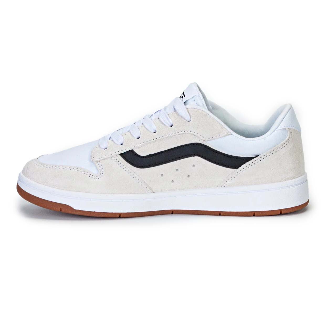 Tênis Vans Ryland LS masculino branco em ângulo lateral mostrando detalhes do material