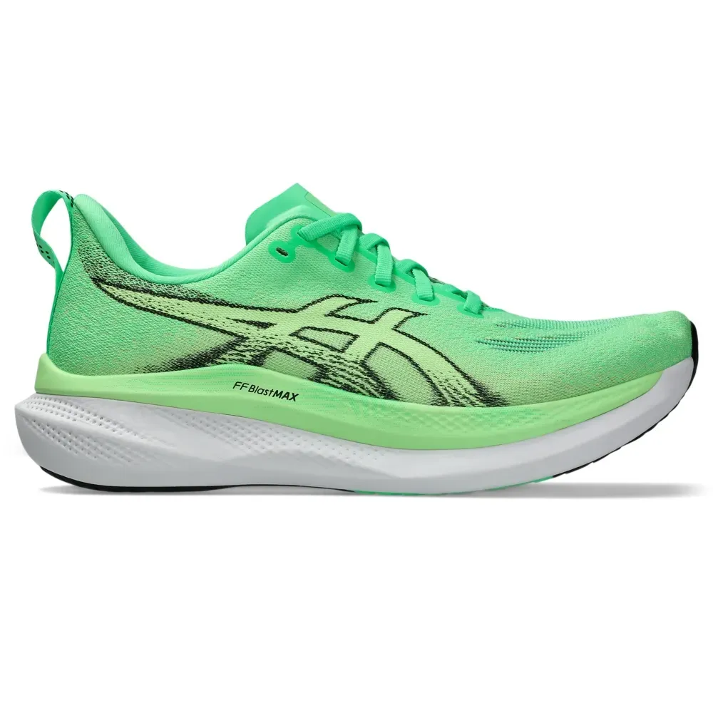 Tênis Asics Glideride MAX 2 Masculino verde neon vista lateral com sola espessa e respirável