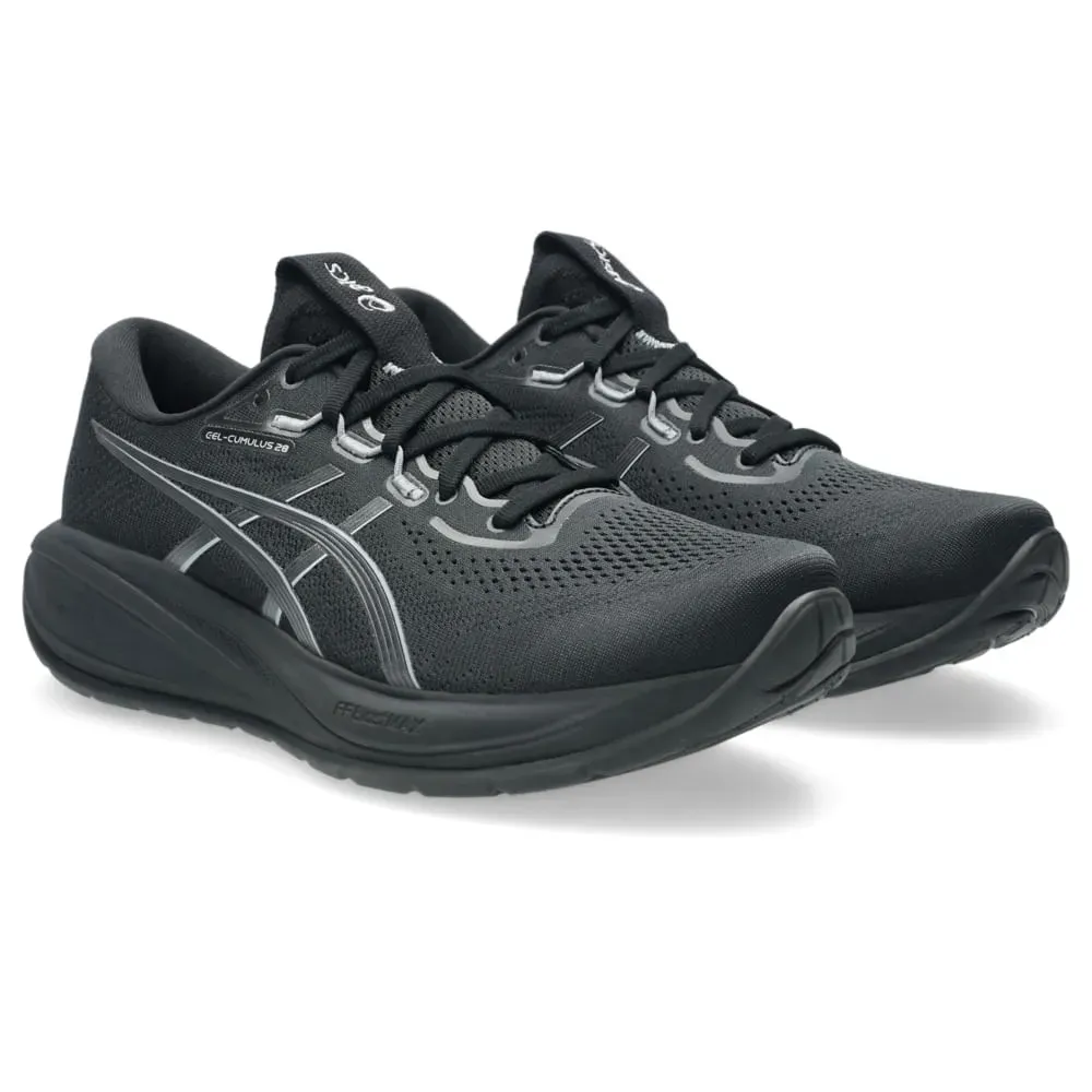 Tênis Asics Gel Cumulus 28 Masculino Preto em ângulo lateral destacando design e marca