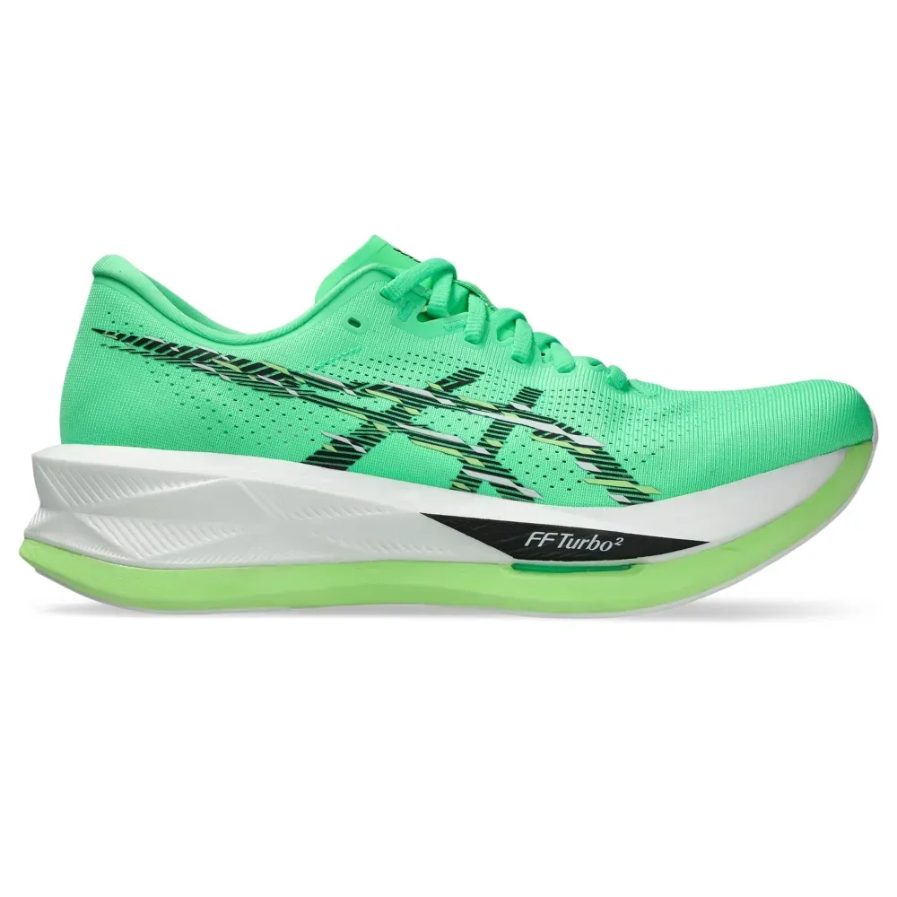 Tênis Asics Sonicblast Masculino Verde em ângulo frontal, destacando design e cores verde, preto e branco