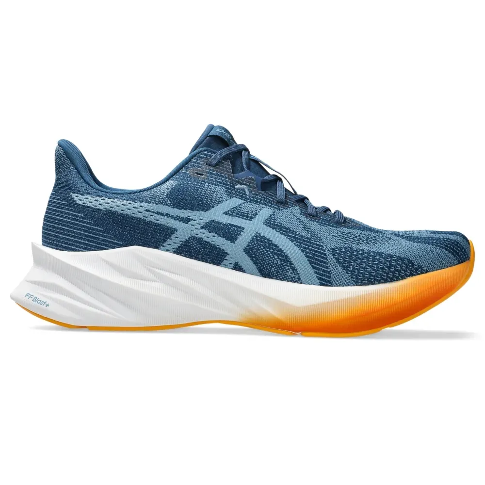 Tênis Asics Dynablast 5 Masculino Azul vista lateral mostrando design e malha texturizada