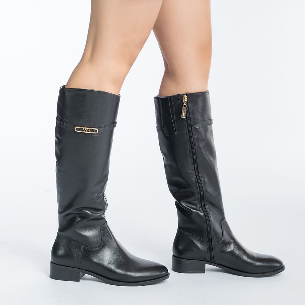 Bota Via Marte Montaria Cano Longo Feminina Preta vista lateral
