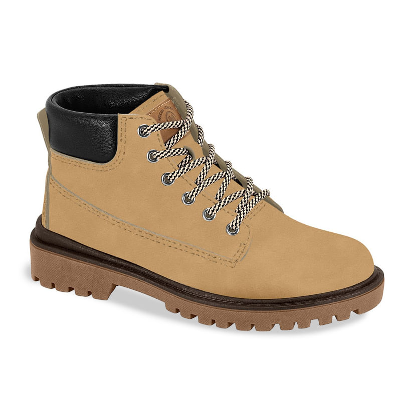 Bota infantil Molekinho couro mostarda vista lateral para ajuste e conforto