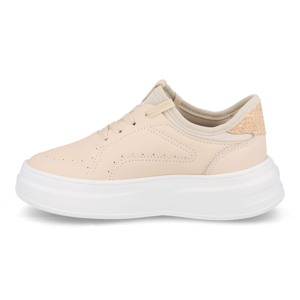 Tênis infantil Pink Cats creme com detalhes dourados para uso casual