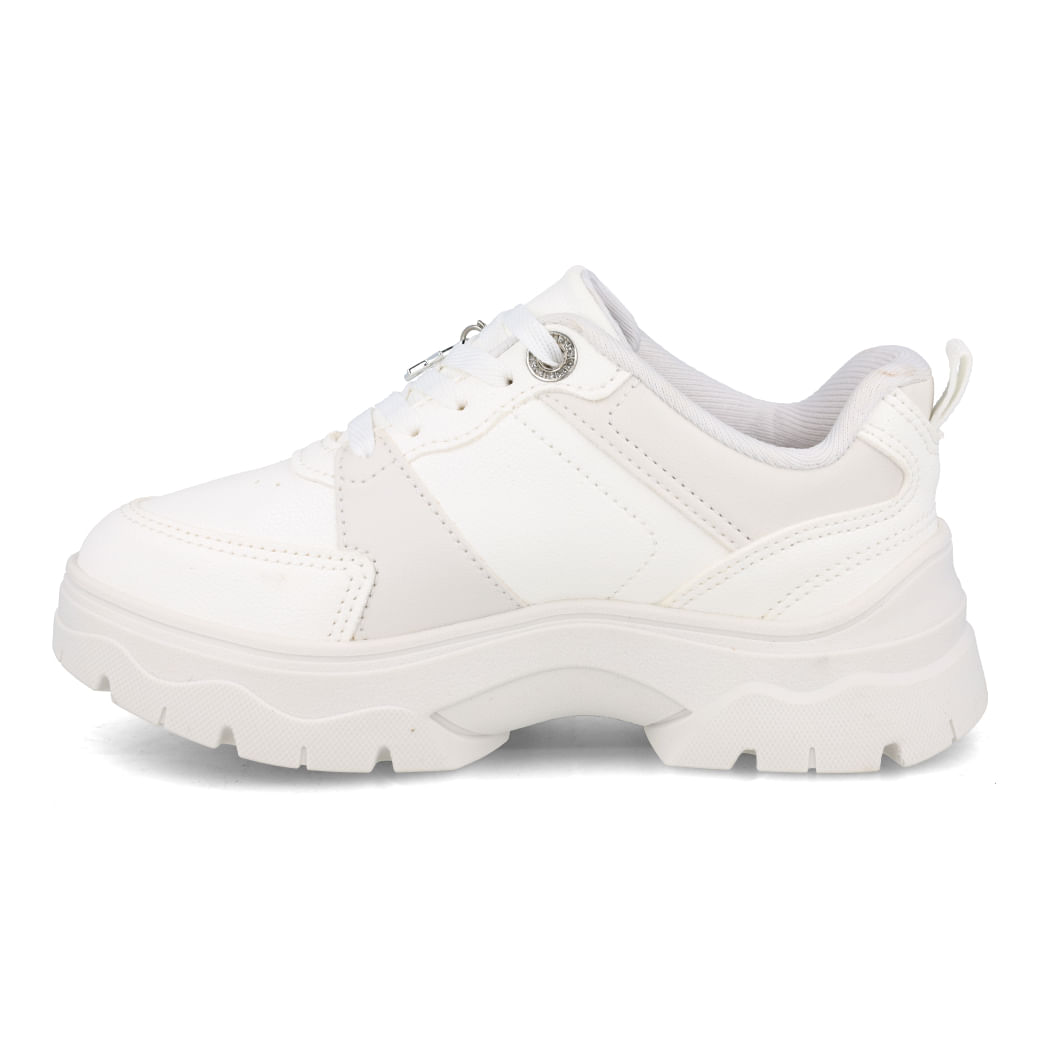 Tênis infantil Pink Cats branco mostrando detalhes laterais e ajuste
